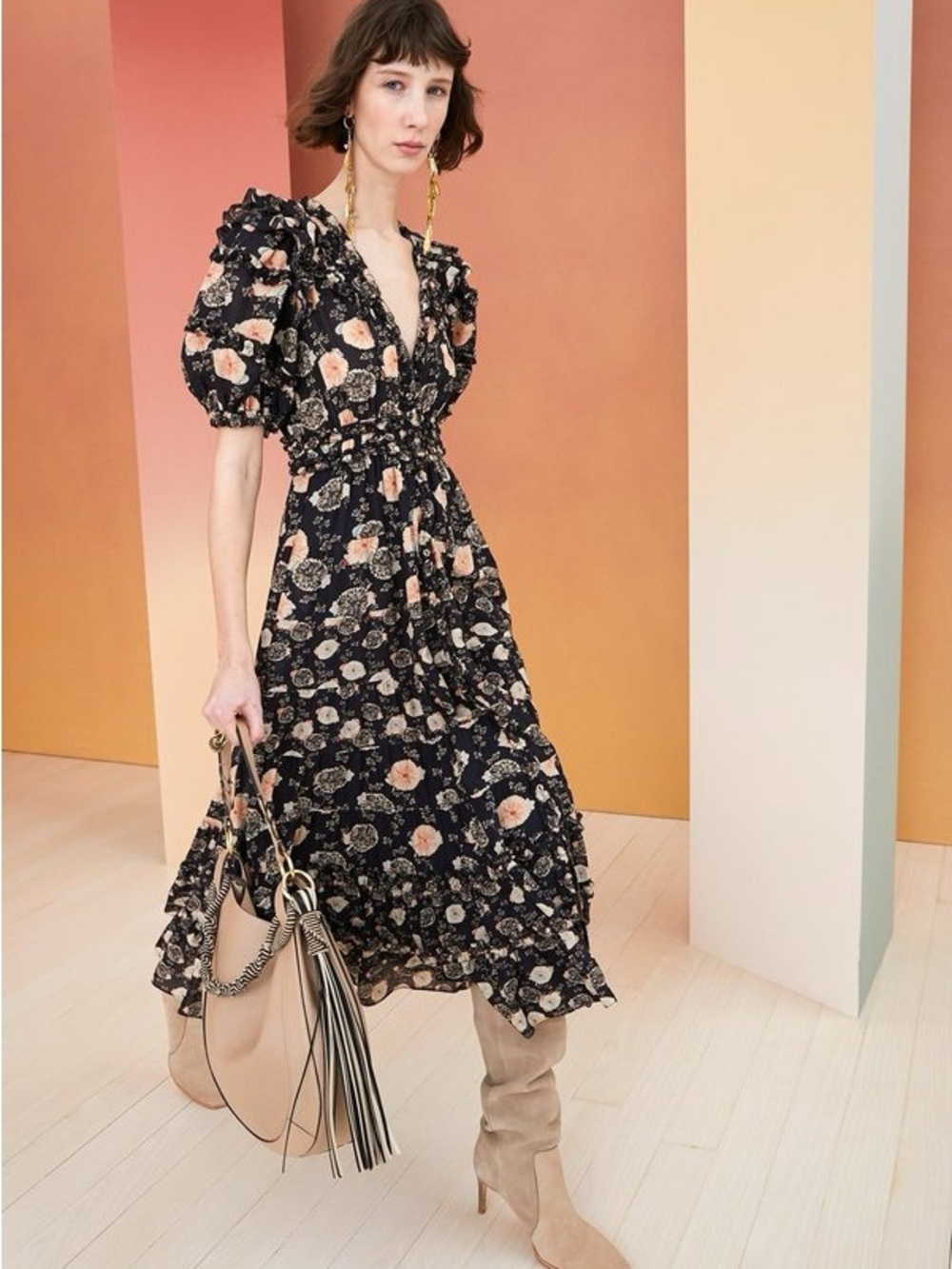 Ulla Johnson Irvette Patchwork Floral Midi Dress
